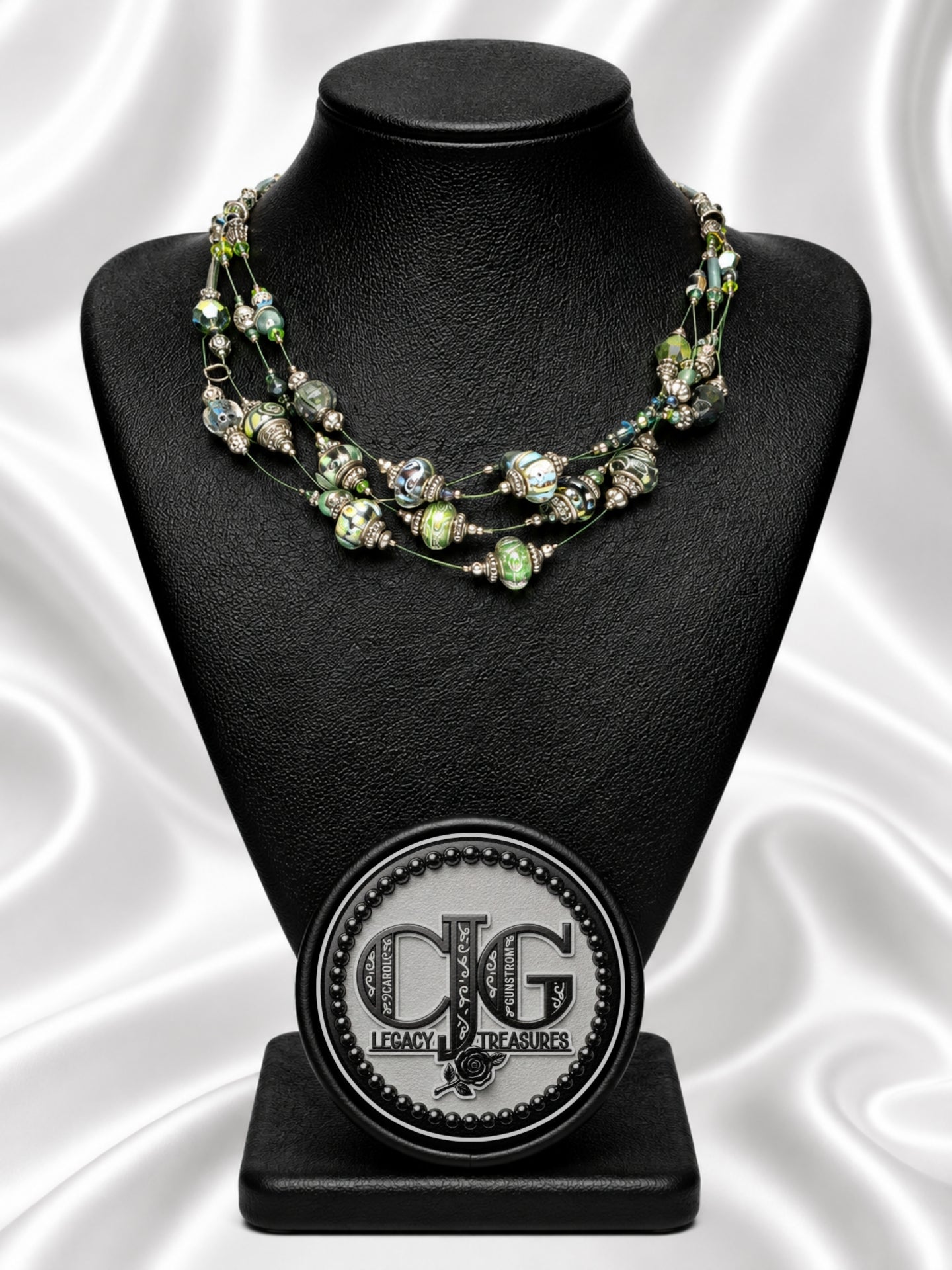 Emerald Floating Lampwork Glass Necklace
