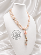 Coral Multi-Strand Pearl & Crystal Seashell Pendant Necklace