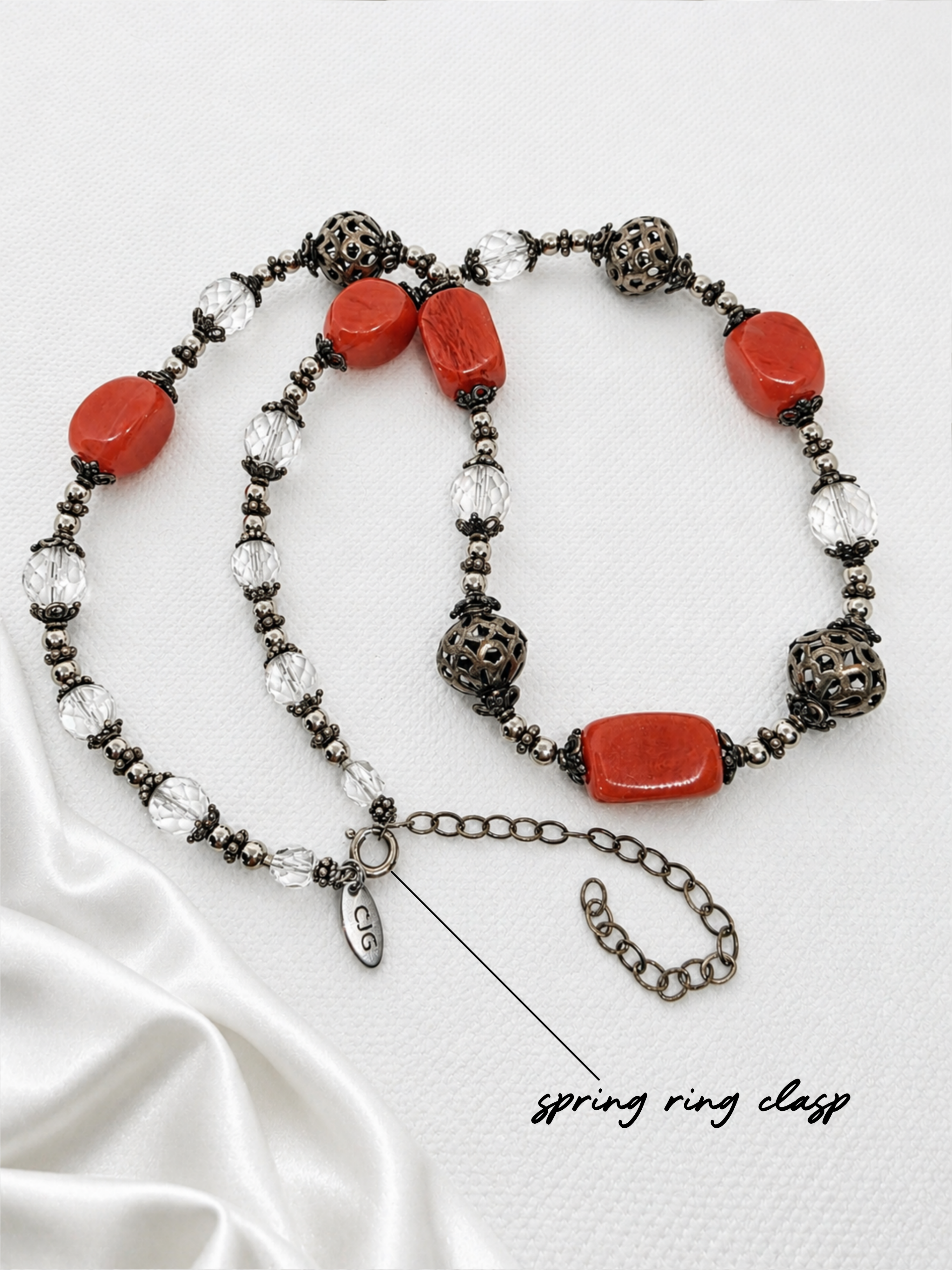 Red-Orange Chunky Coral & Filigree Necklace