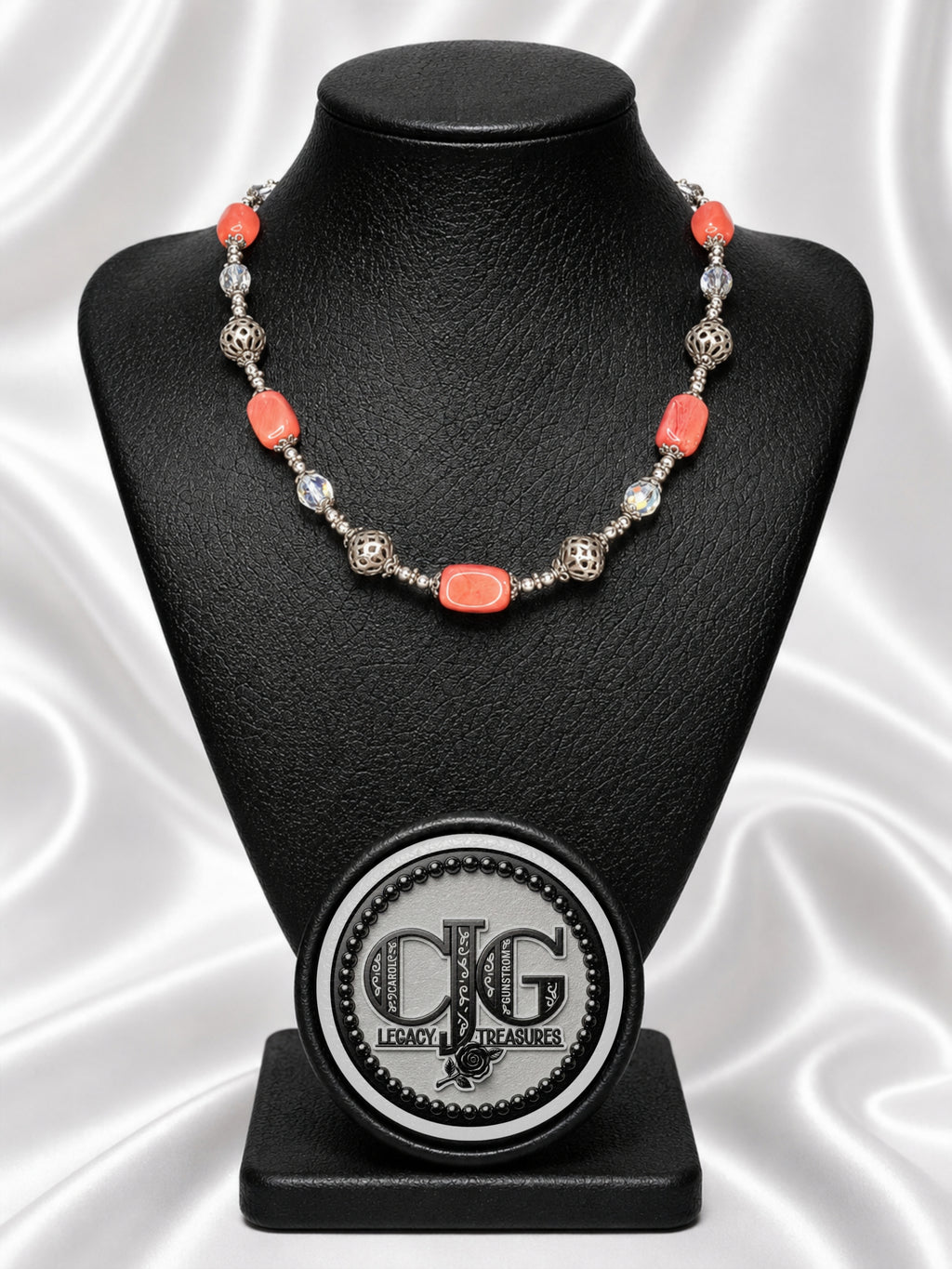 Red-Orange Chunky Coral & Filigree Necklace