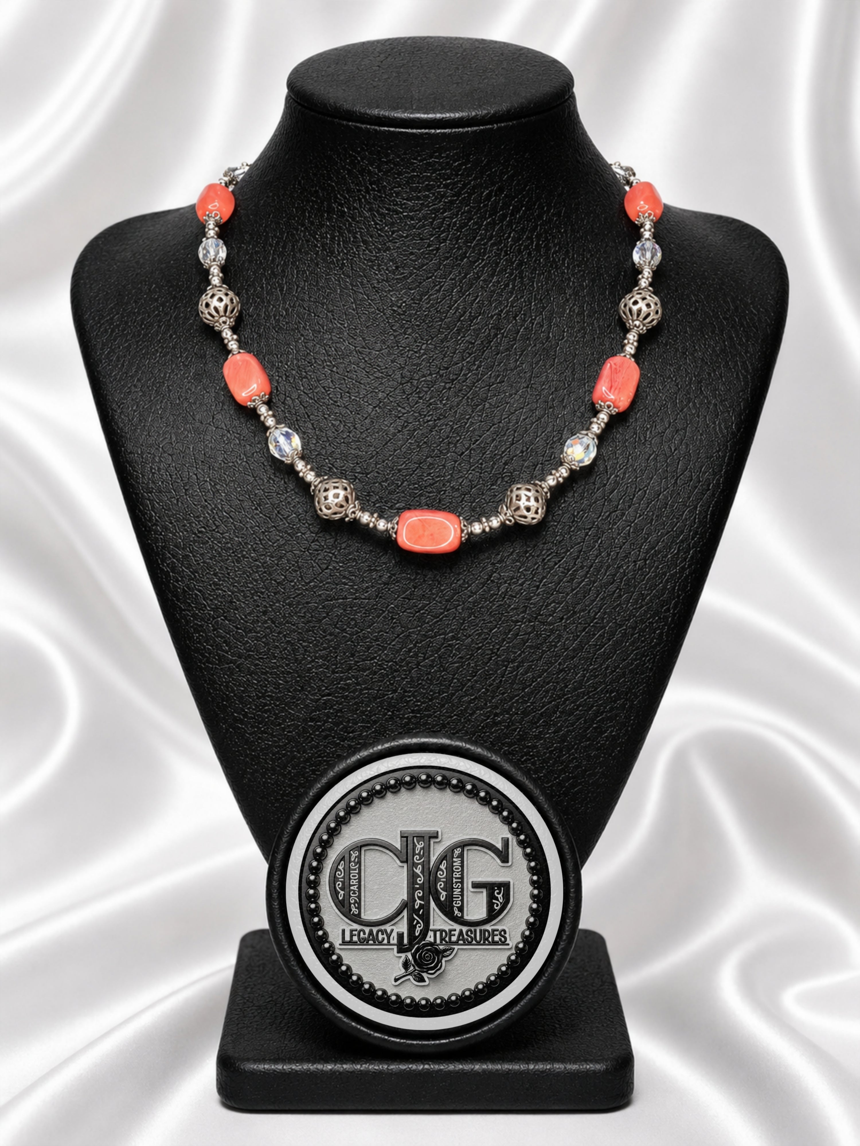 Red-Orange Chunky Coral & Filigree Necklace