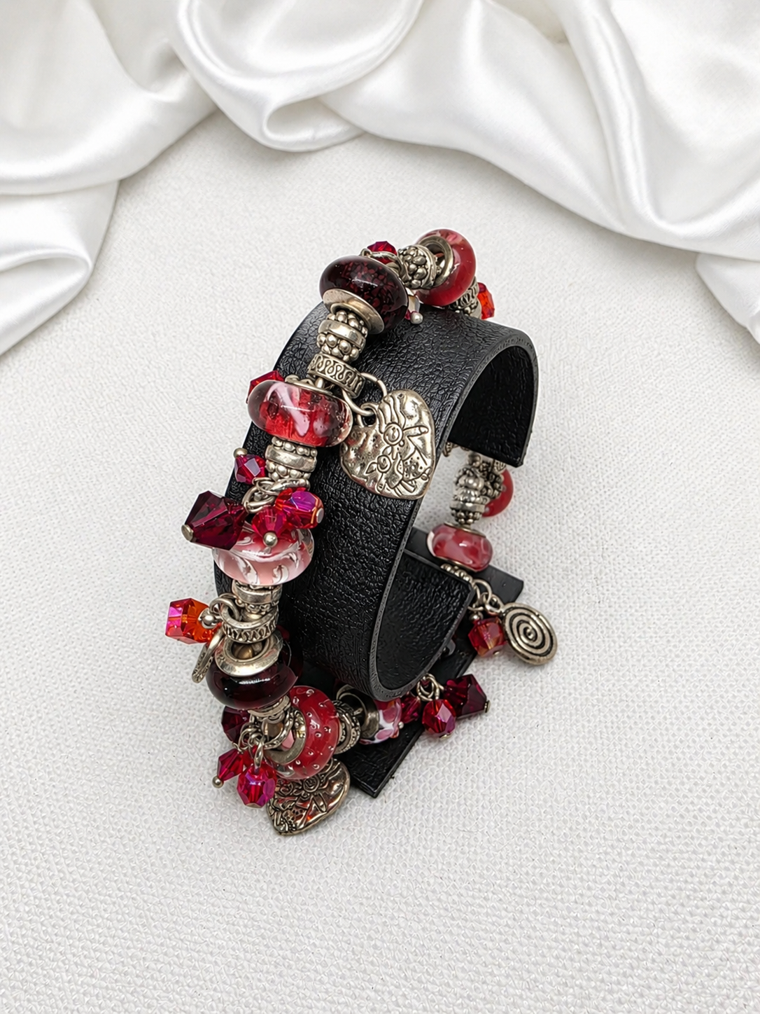 Crimson Trollbead & Crystal Charm Bracelet