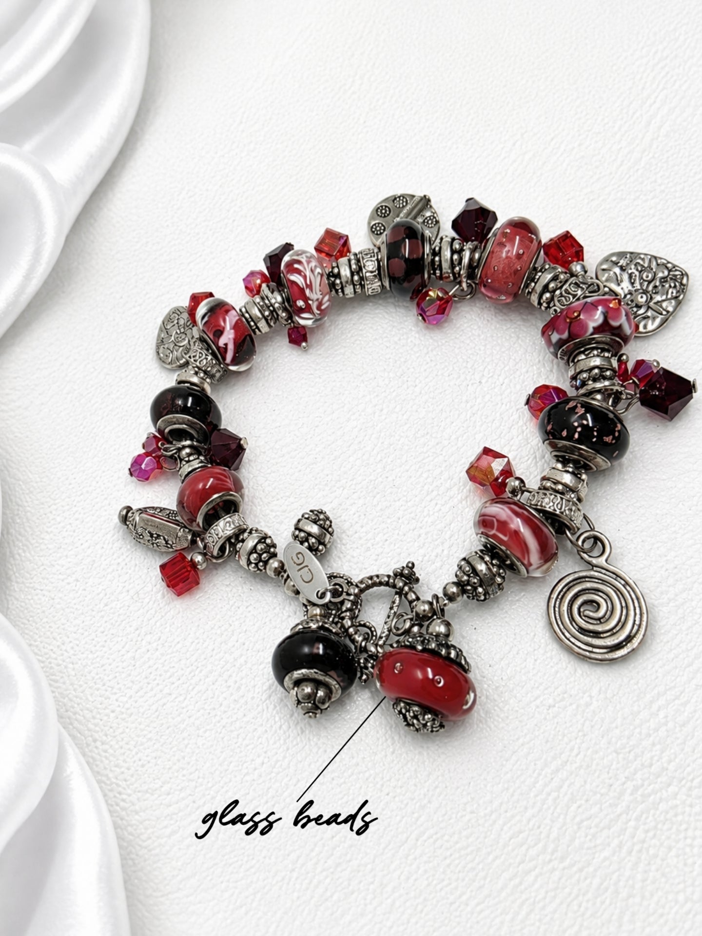 Crimson Trollbead & Crystal Charm Bracelet