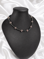 Black-Pink Crystal & Floral Necklace