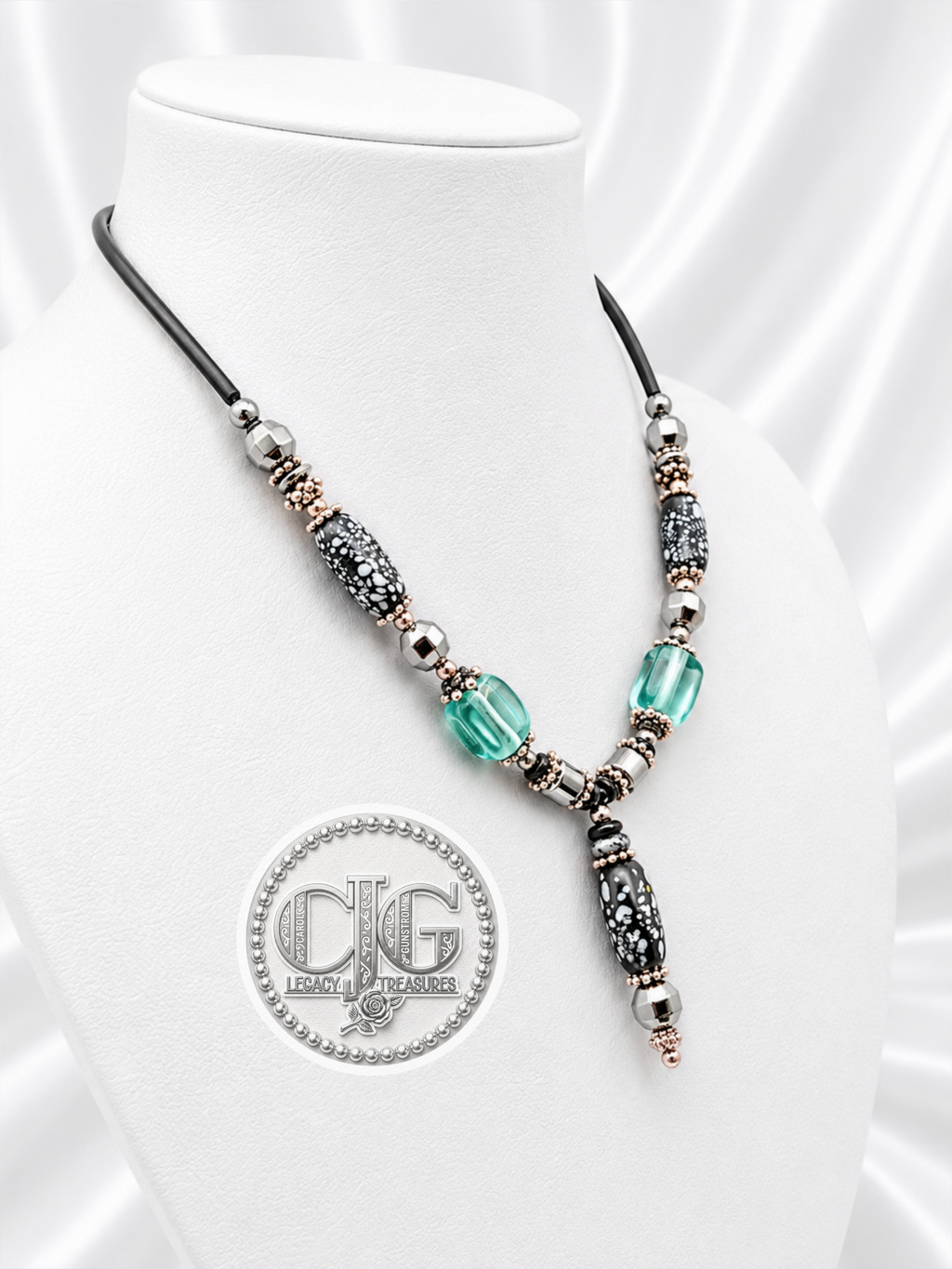 Snowflake Obsidian Barrel Pendant Necklace