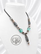 Snowflake Obsidian Barrel Pendant Necklace