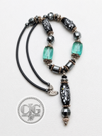 Snowflake Obsidian Barrel Pendant Necklace