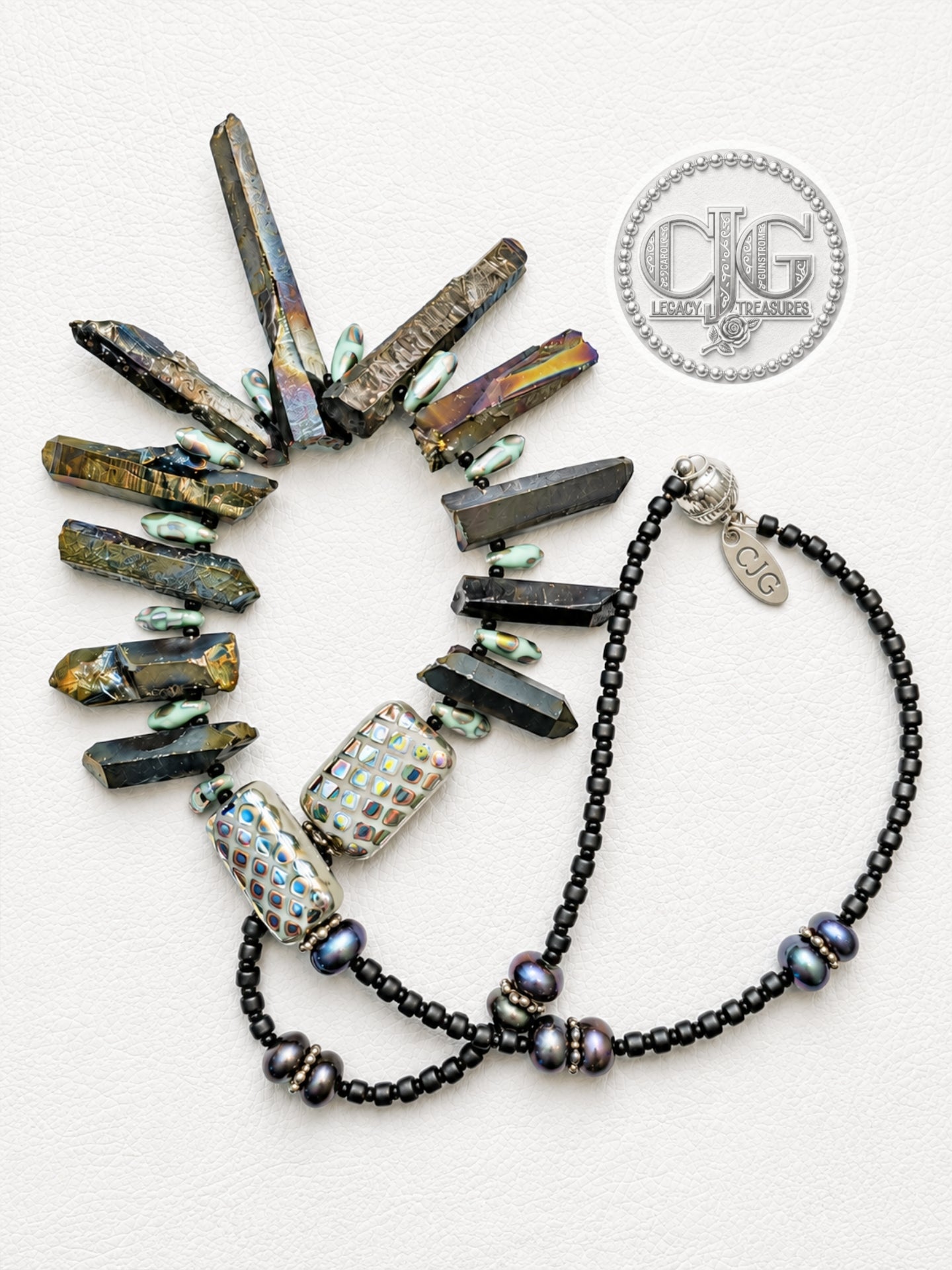 Iridescent Spiked Aura Quartz & Beaded Necklace