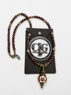 Burgundy Pearl & Filigree Pendant Necklace