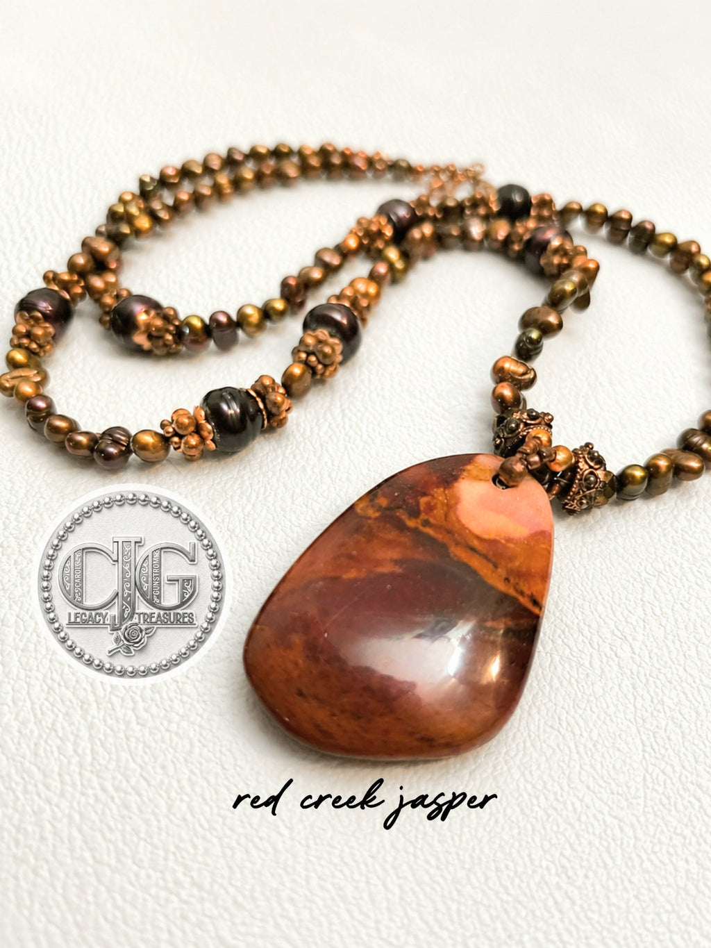Bronze River Pearl & Red Jasper Pendant Necklace