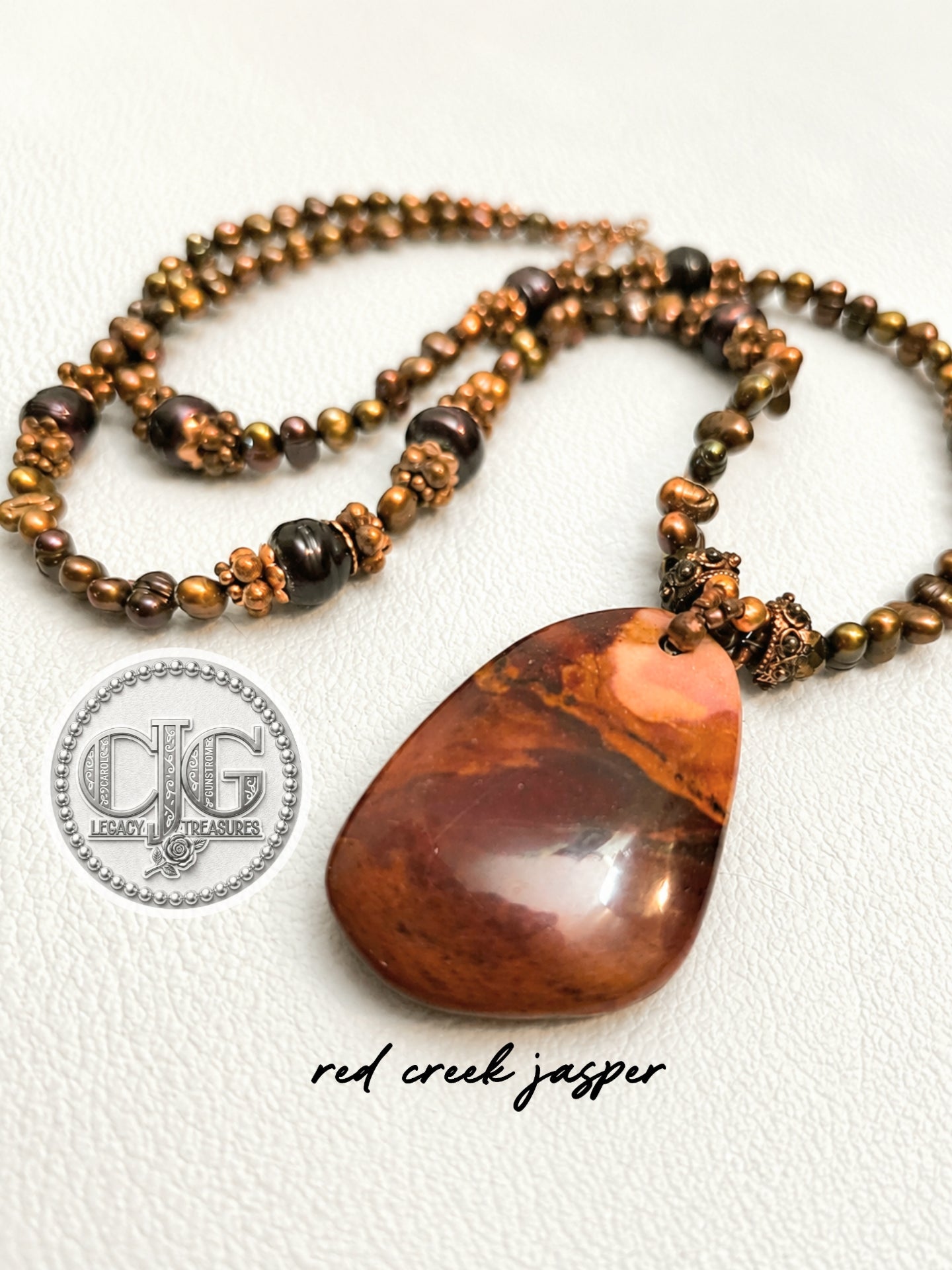 Bronze River Pearl & Red Jasper Pendant Necklace