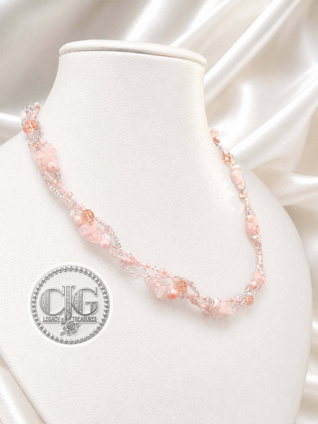 Rose Quartz & Pearl Three-Strand Braided Necklace