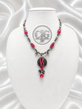 Rose Lava Rock Wire Wrapped Pendant Necklace