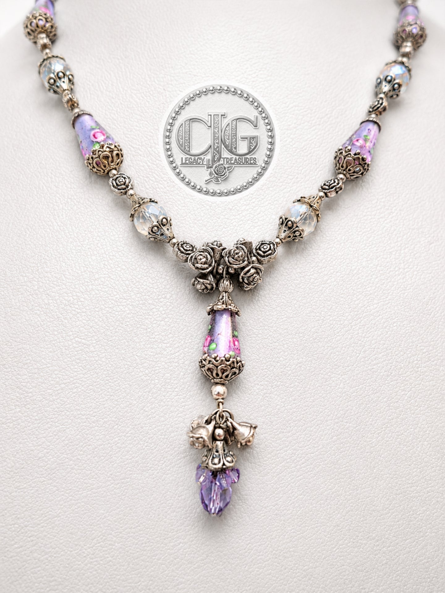Lavender Rose Garden Lampwork Necklace