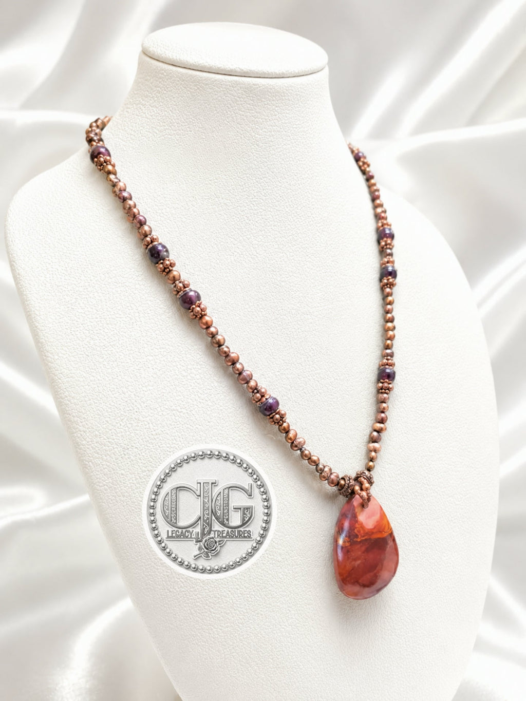 Bronze River Pearl & Red Jasper Pendant Necklace