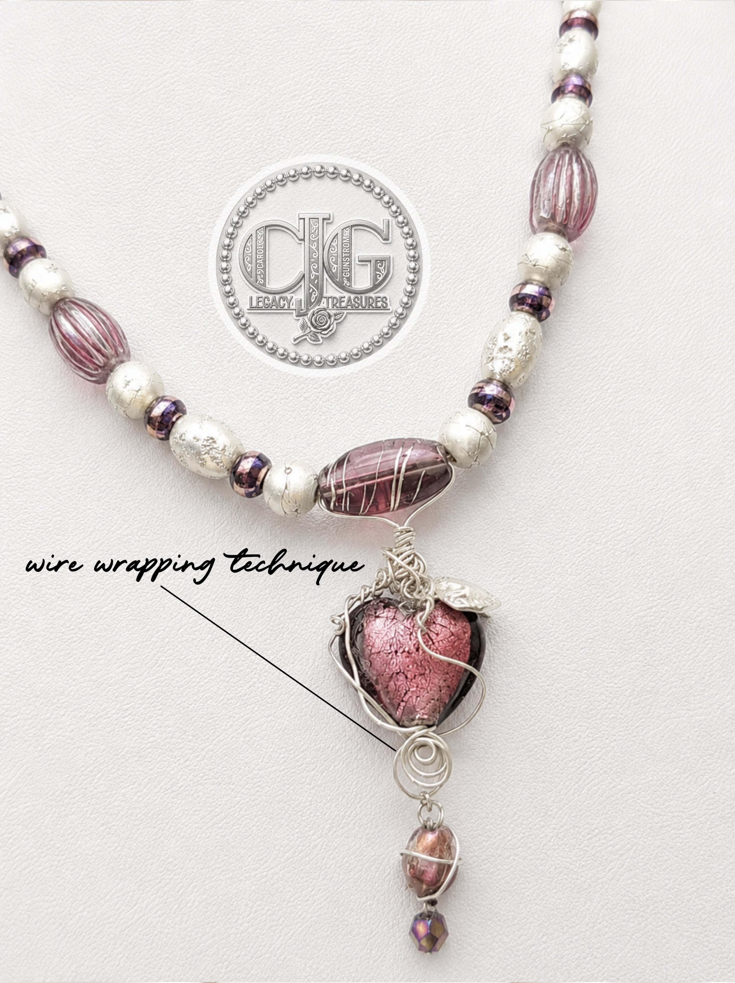 Plum Murano Glass Heart Necklace