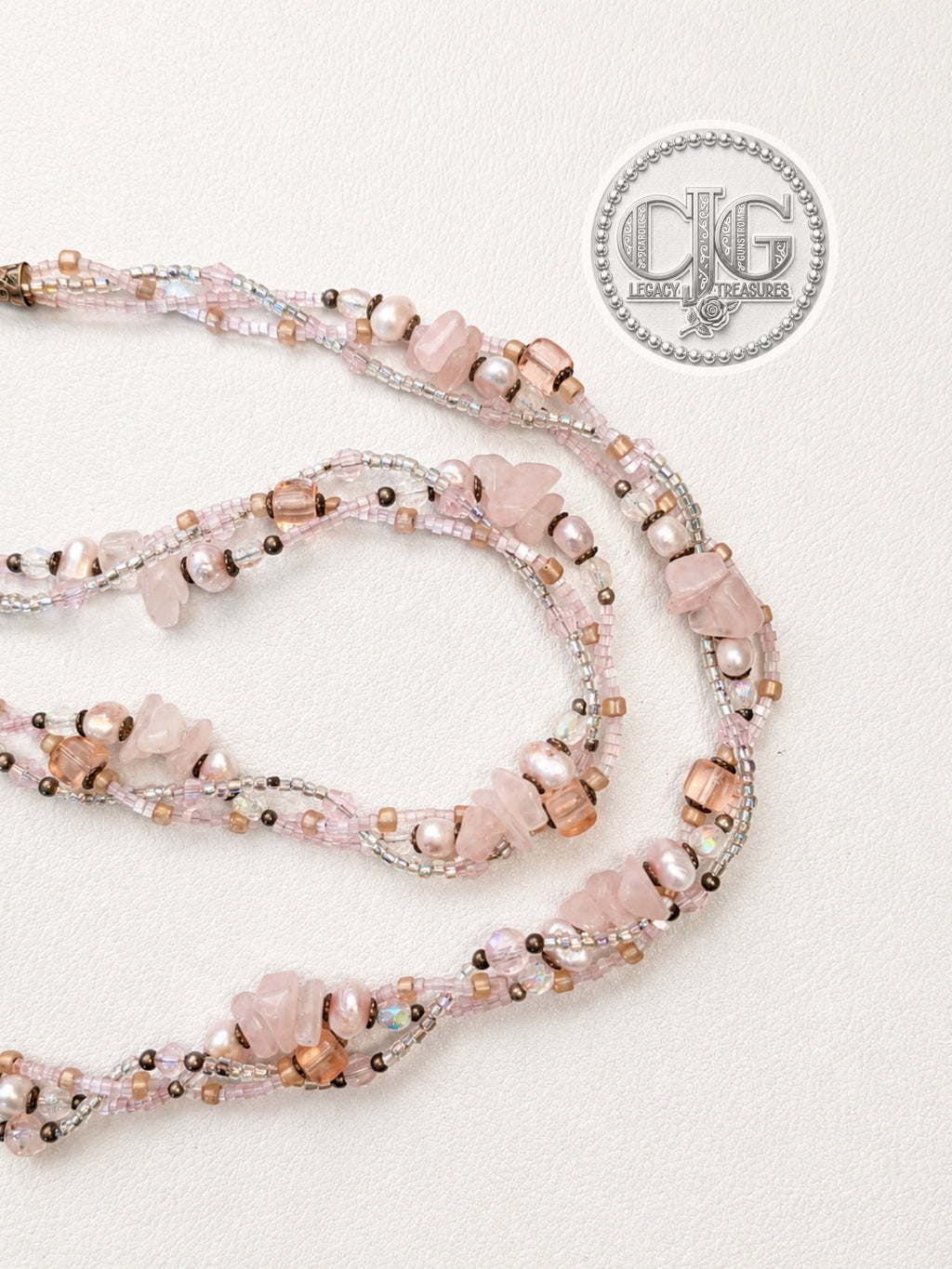 Rose Quartz & Pearl Three-Strand Braided Necklace