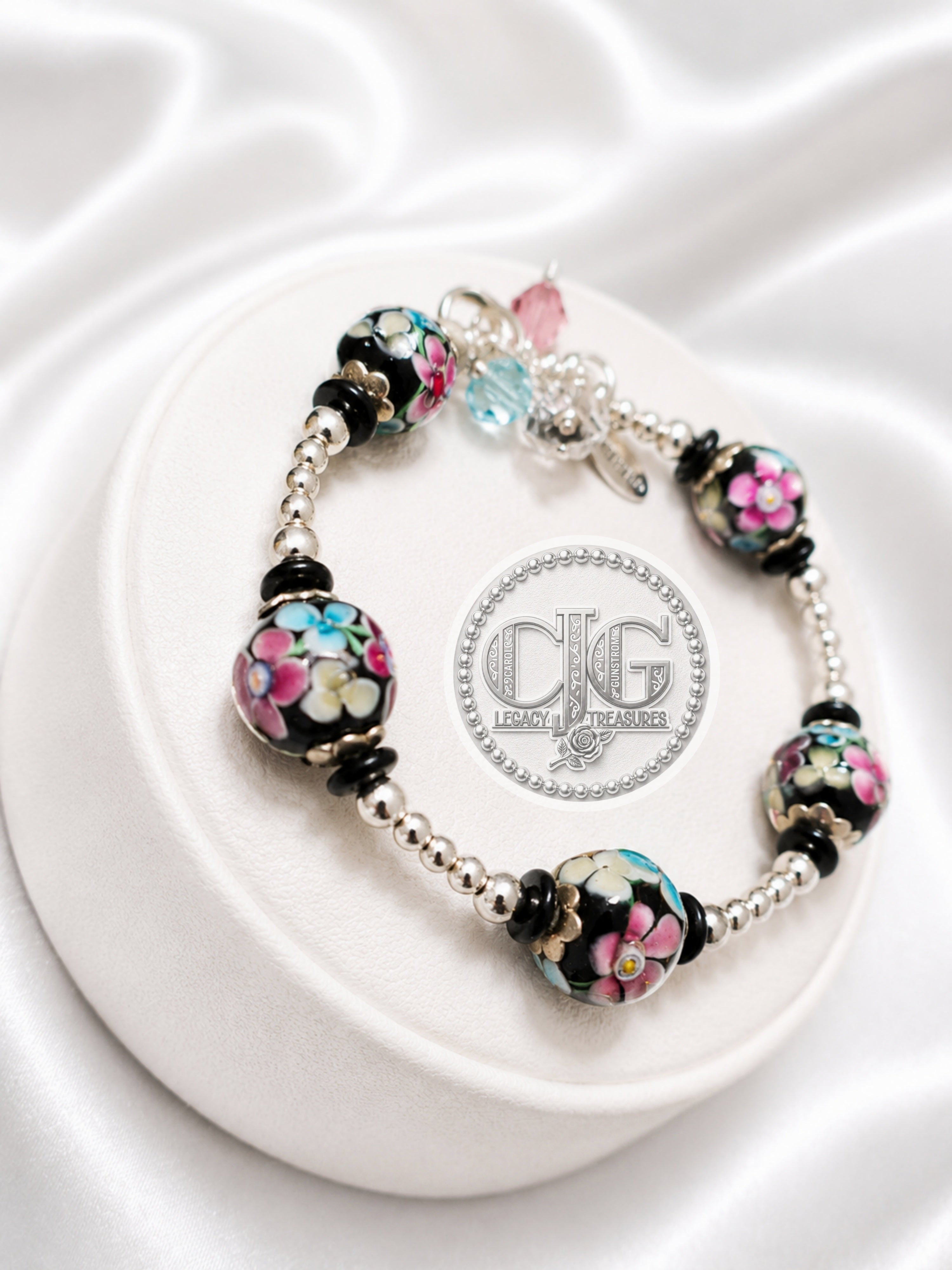 Midnight Garden Floral Lampwork Bracelet