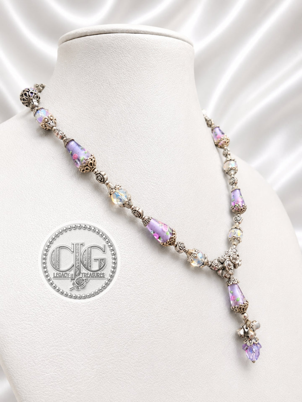 Lavender Rose Garden Lampwork Necklace