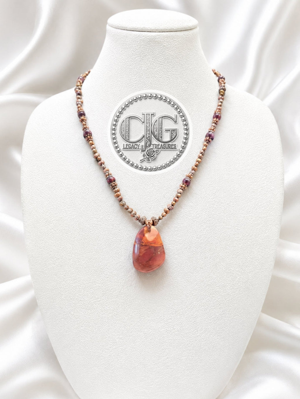 Bronze River Pearl & Red Jasper Pendant Necklace