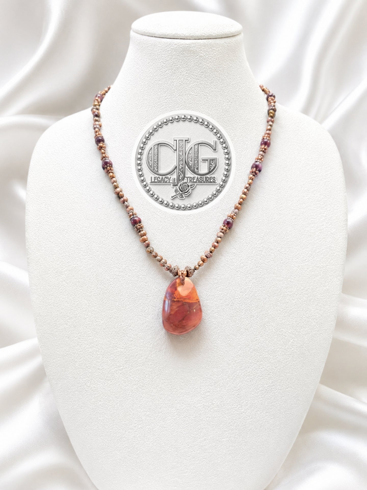 Bronze River Pearl & Red Jasper Pendant Necklace