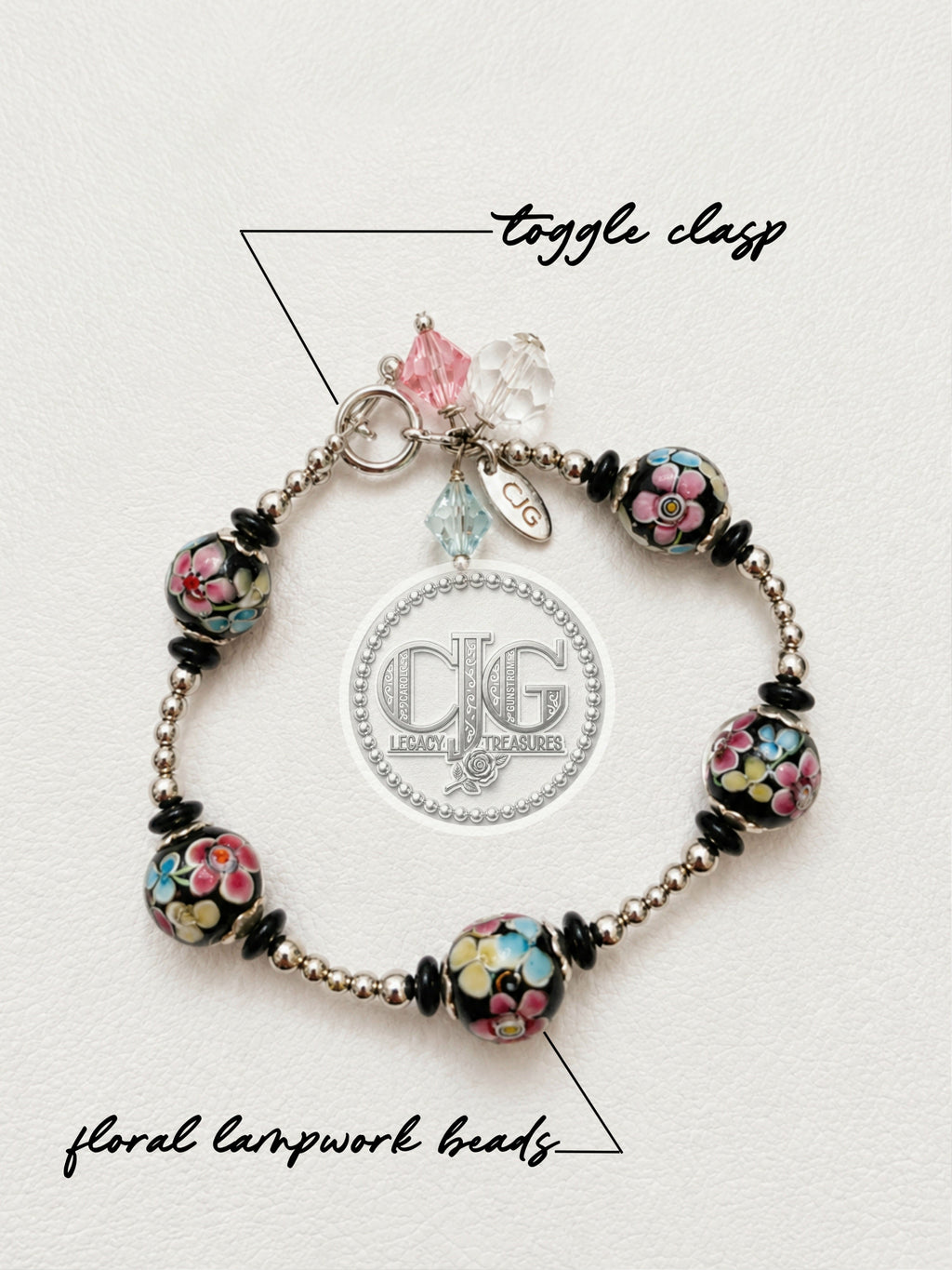 Midnight Garden Floral Lampwork Bracelet