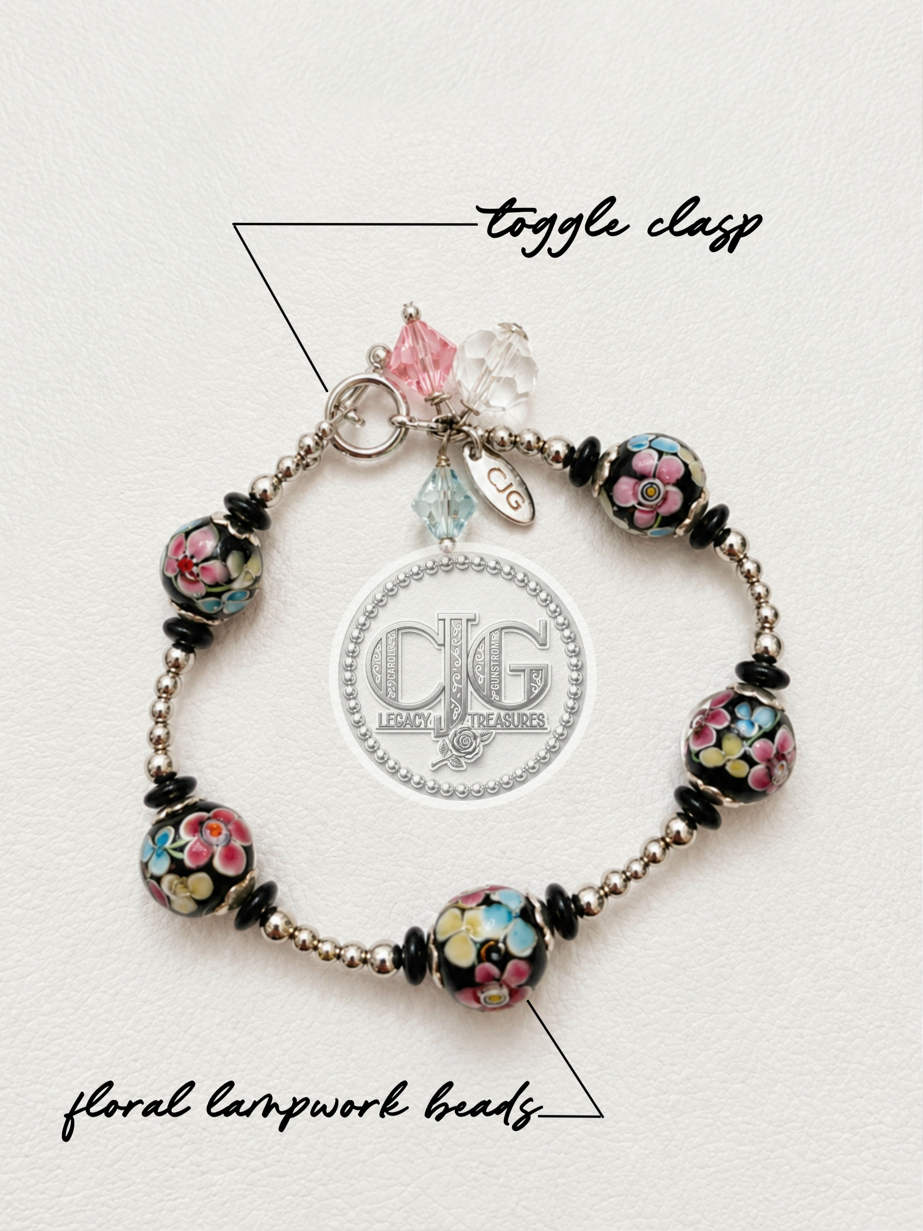 Midnight Garden Floral Lampwork Bracelet