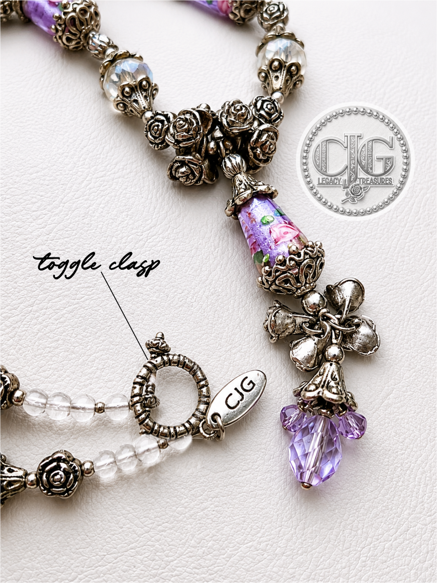 Lavender Rose Garden Lampwork Necklace